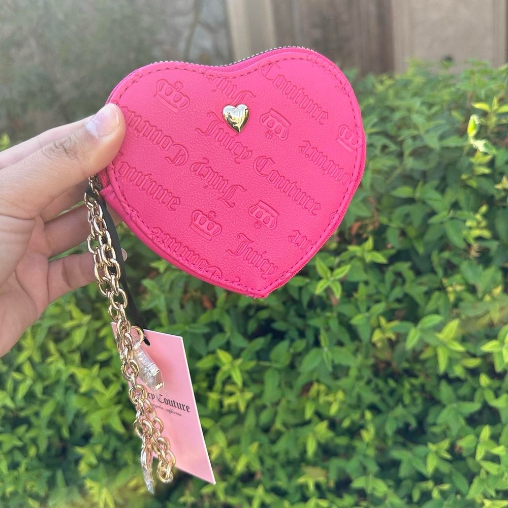 Juicy Couture Pink Key and Card Holder with Heart Shape and Gold Charms